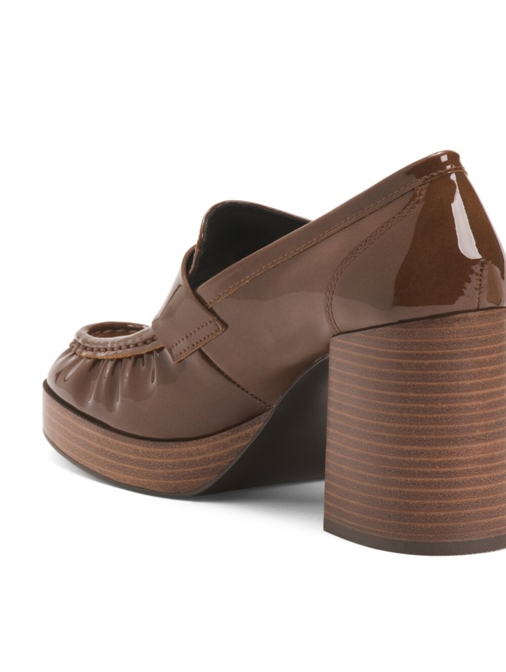 🤎▪️Steve Madden ▪️Patent Leather Munday Camel Brown Block Heel Loafer - Picture 2 of 3
